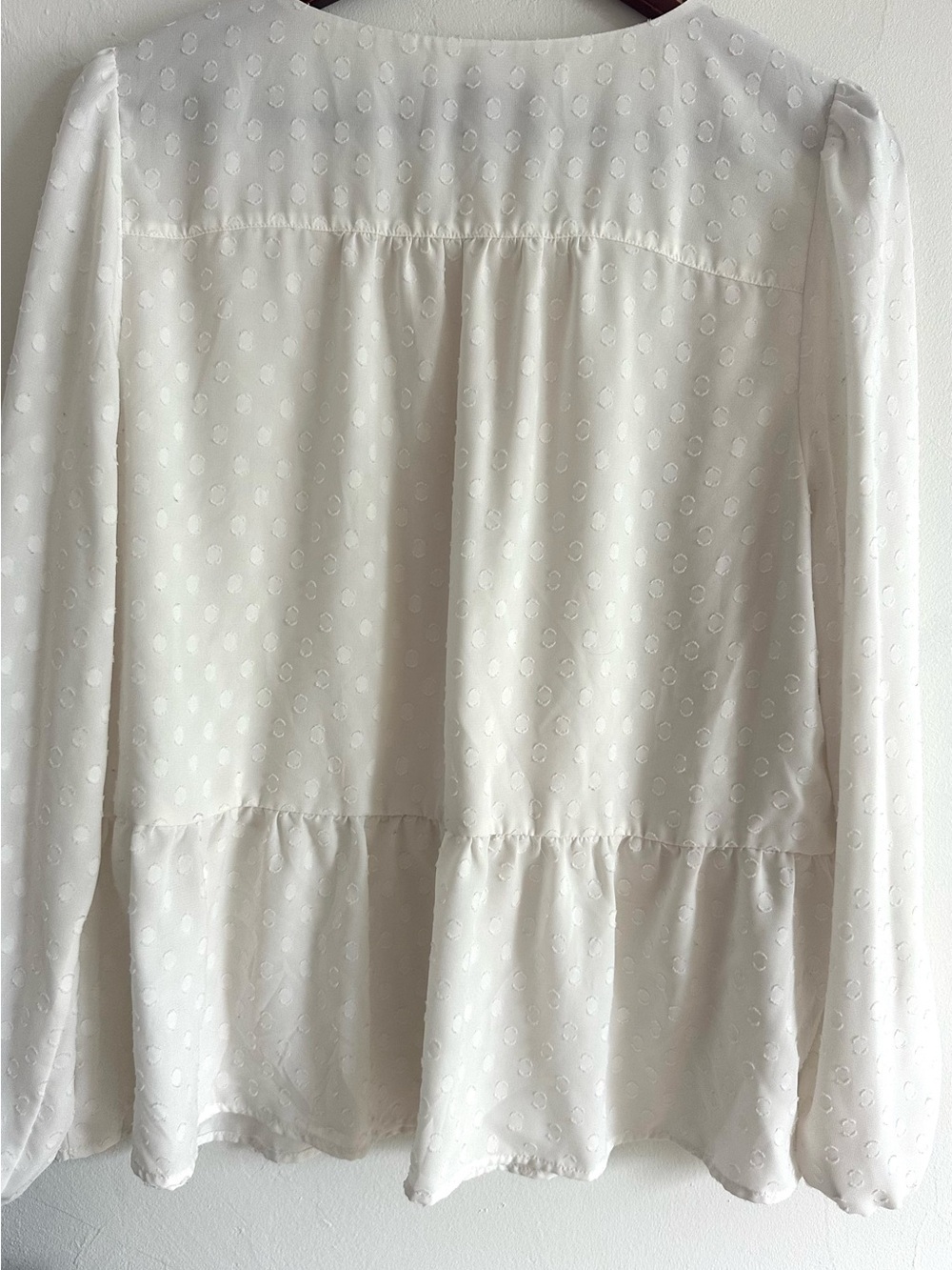 LOFT Ivory V-Neck Swiss Dot Peplum Top - Picture 3 of 7
